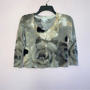 New York & Company Floral Cropped Cardigan Sweater